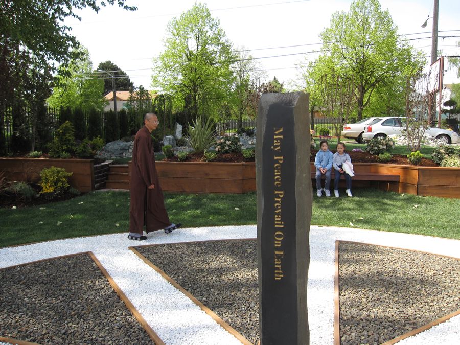 Peace Pole at Buddha Jewel Monastery, Seattle Washington, USA