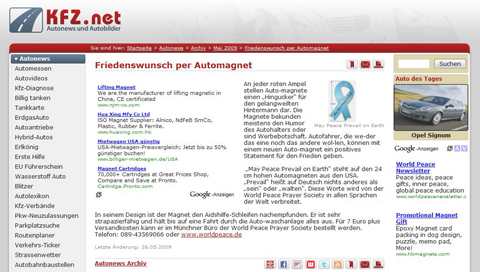 May Peace Prevail On Earth on automobile website-Germany