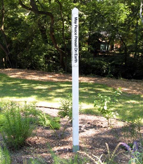 Peace Pole on Sligo Creek Trail in Takoma Park, Maryland, USA