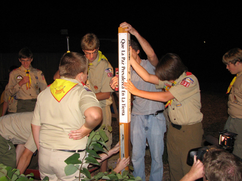 Boy Scouts plant Peace Pole in Wyomissing, Pennsylvania-USA