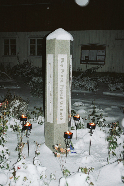 Peace Pole with Peace Message in Southern Sami language, Norway