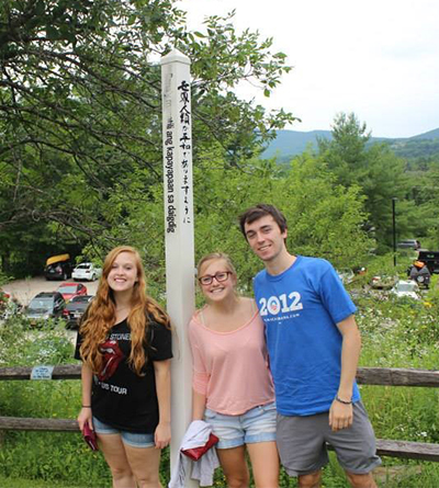 Hannah Bacon with friends Brittany and Drew at Ben & Jerry's Ice Cream Factory in Waterbury, Vermont