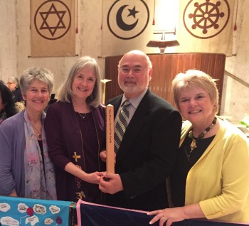 Dr. Dorothy Maver of Kosmos Journal, Rev. Deborah Moldow, Jonathan Granoff,  and Monica Willard of the United Religions Initiative (photo by David Willard)