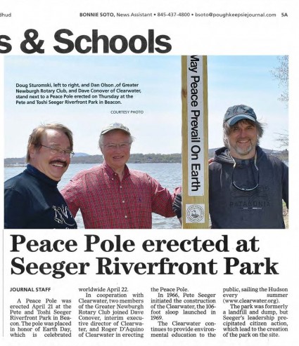 Doug Martin Peace Pole on Hudson River newspaperarticleRS