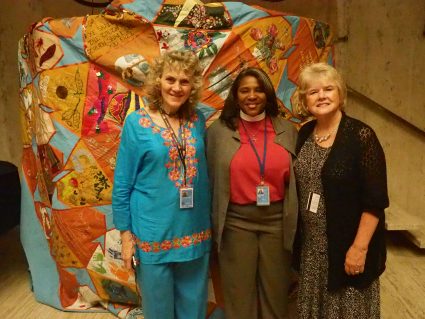 Peace Quilt with Ruth Broyde Sharone, Rev. Dionne Boissiere, Monica Willard (Photo: David Willard)